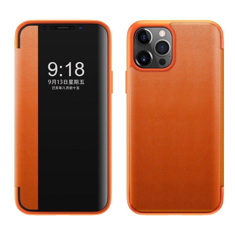For iPhone 12 Pro Max Magnetic Side Window View Shockproof Horizontal Flip Leather Case