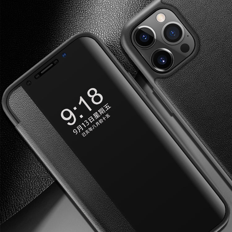 For iPhone 12 Pro Max Magnetic Side Window View Shockproof Horizontal Flip Leather Case