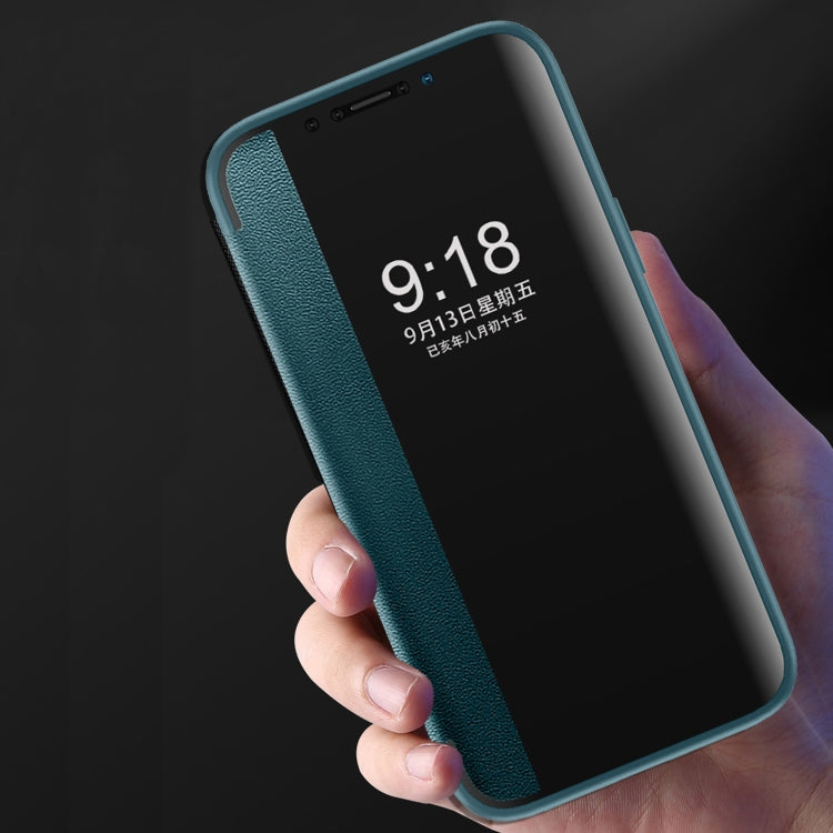 For iPhone 12 Pro Max Magnetic Side Window View Shockproof Horizontal Flip Leather Case