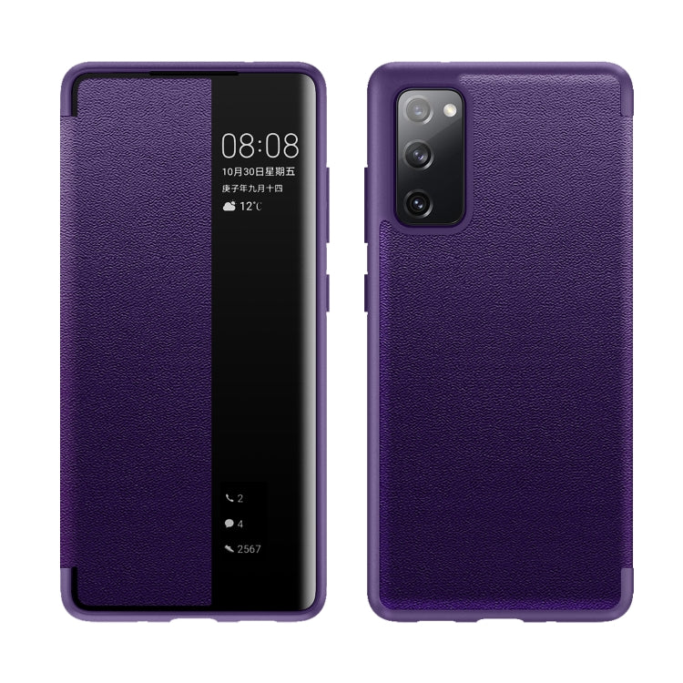 For Samsung Galaxy A02s 164.2mm Magnetic Side Window View Shockproof Horizontal Flip Leather Case