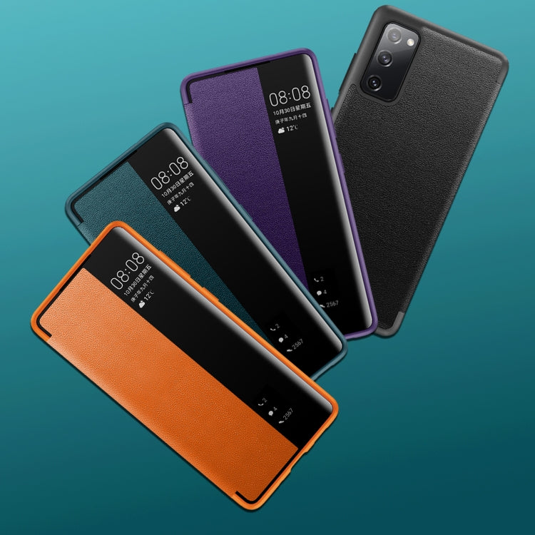 For Samsung Galaxy A02s 164.2mm Magnetic Side Window View Shockproof Horizontal Flip Leather Case