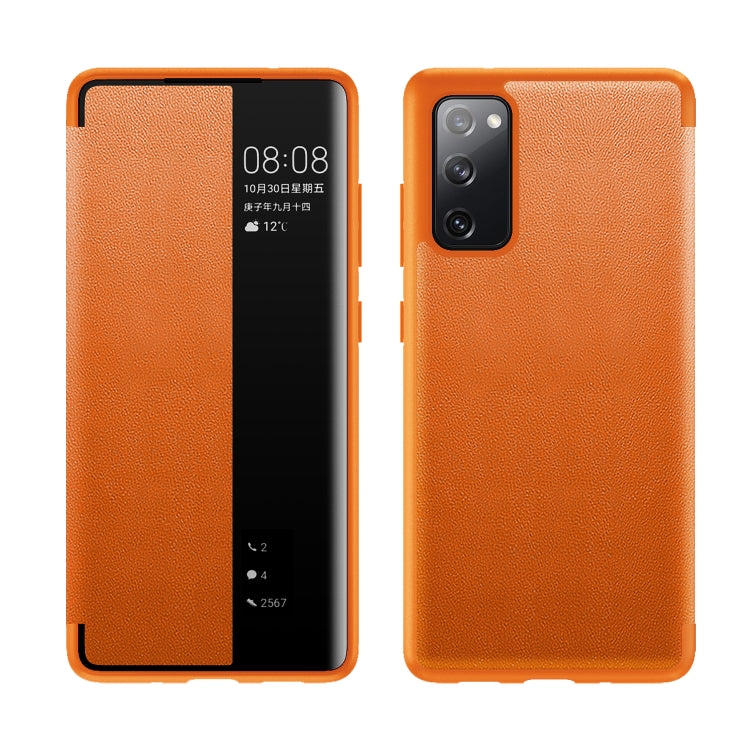 For Samsung Galaxy A02s 164.2mm Magnetic Side Window View Shockproof Horizontal Flip Leather Case
