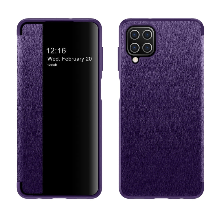 For Samsung Galaxy A12 Magnetic Side Window View Shockproof Horizontal Flip Leather Case
