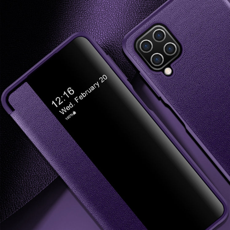 For Samsung Galaxy A12 Magnetic Side Window View Shockproof Horizontal Flip Leather Case