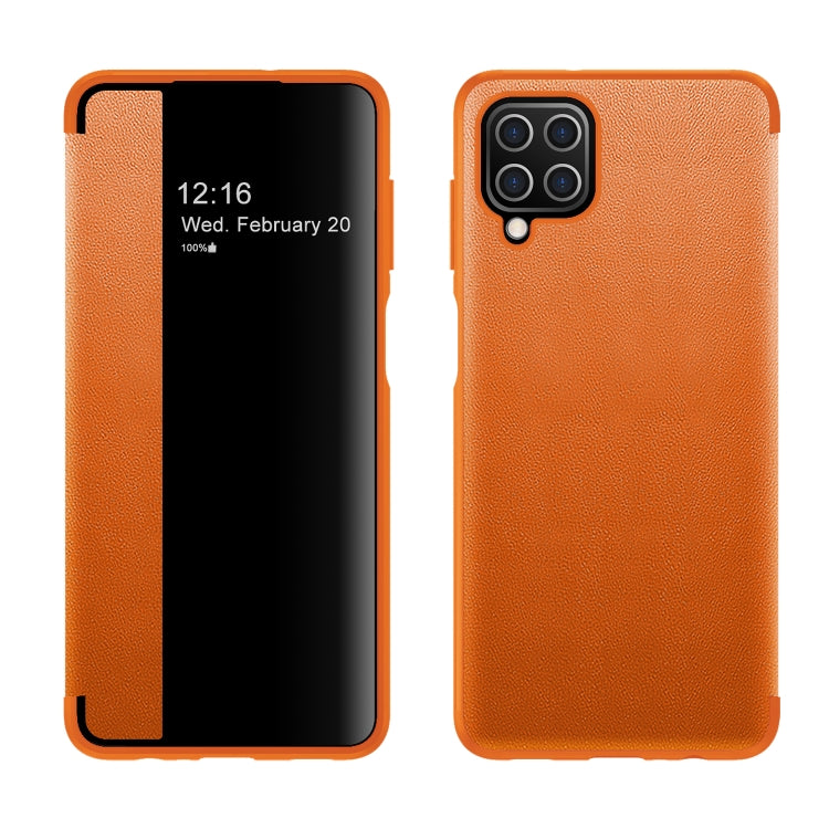 For Samsung Galaxy A12 Magnetic Side Window View Shockproof Horizontal Flip Leather Case