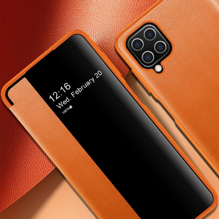 For Samsung Galaxy A12 Magnetic Side Window View Shockproof Horizontal Flip Leather Case
