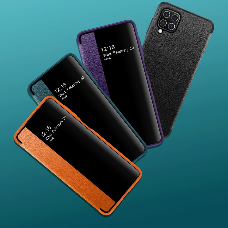 For Samsung Galaxy A12 Magnetic Side Window View Shockproof Horizontal Flip Leather Case