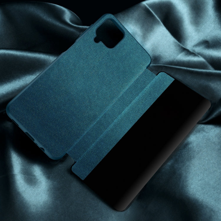 For Samsung Galaxy A12 Magnetic Side Window View Shockproof Horizontal Flip Leather Case