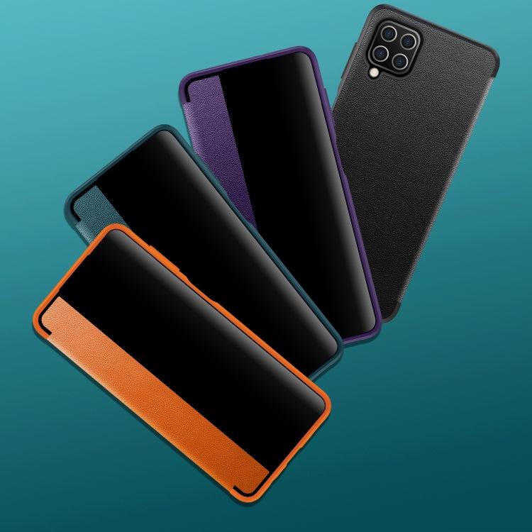 For Samsung Galaxy A12 Magnetic Side Window View Shockproof Horizontal Flip Leather Case