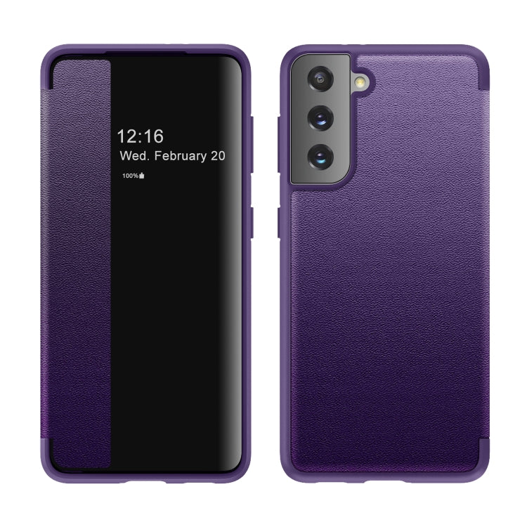 For Samsung Galaxy S21 5G Magnetic Side Window View Shockproof Horizontal Flip Leather Case