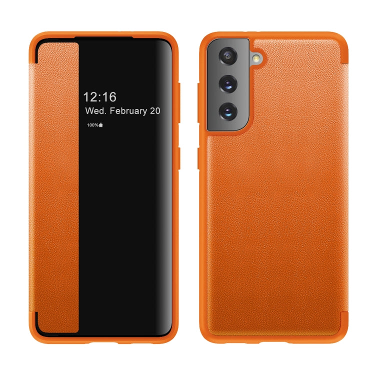 For Samsung Galaxy S21 5G Magnetic Side Window View Shockproof Horizontal Flip Leather Case
