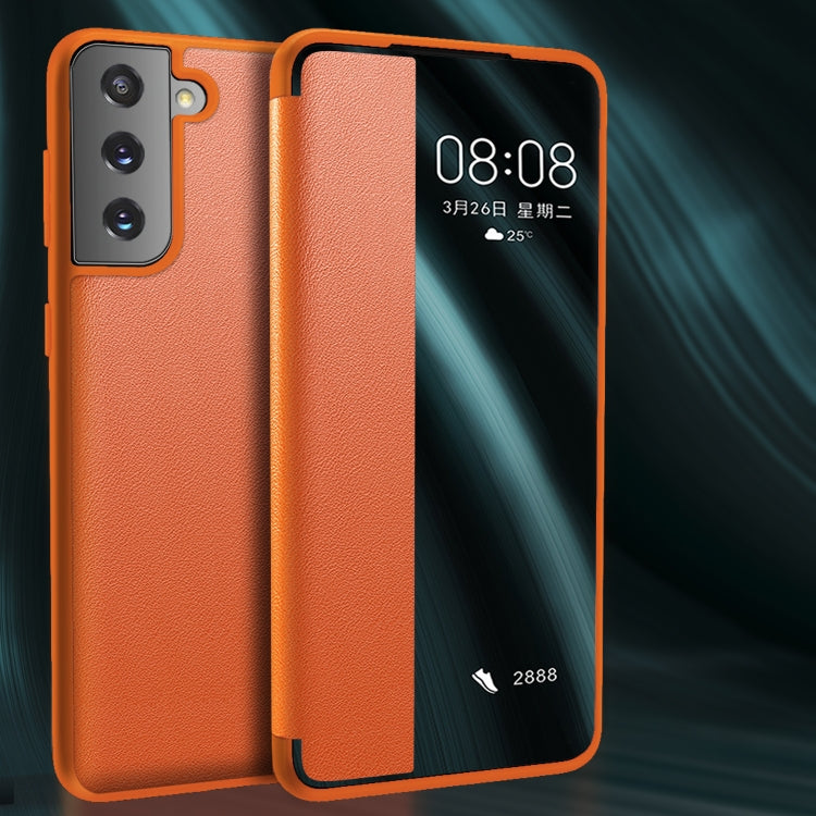 For Samsung Galaxy S21 5G Magnetic Side Window View Shockproof Horizontal Flip Leather Case