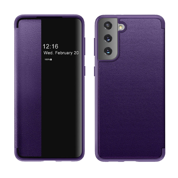 For Samsung Galaxy S21+ 5G Magnetic Side Window View Shockproof Horizontal Flip Leather Case