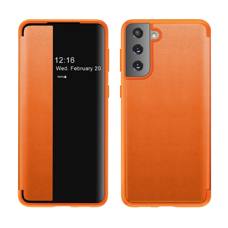 For Samsung Galaxy S21+ 5G Magnetic Side Window View Shockproof Horizontal Flip Leather Case