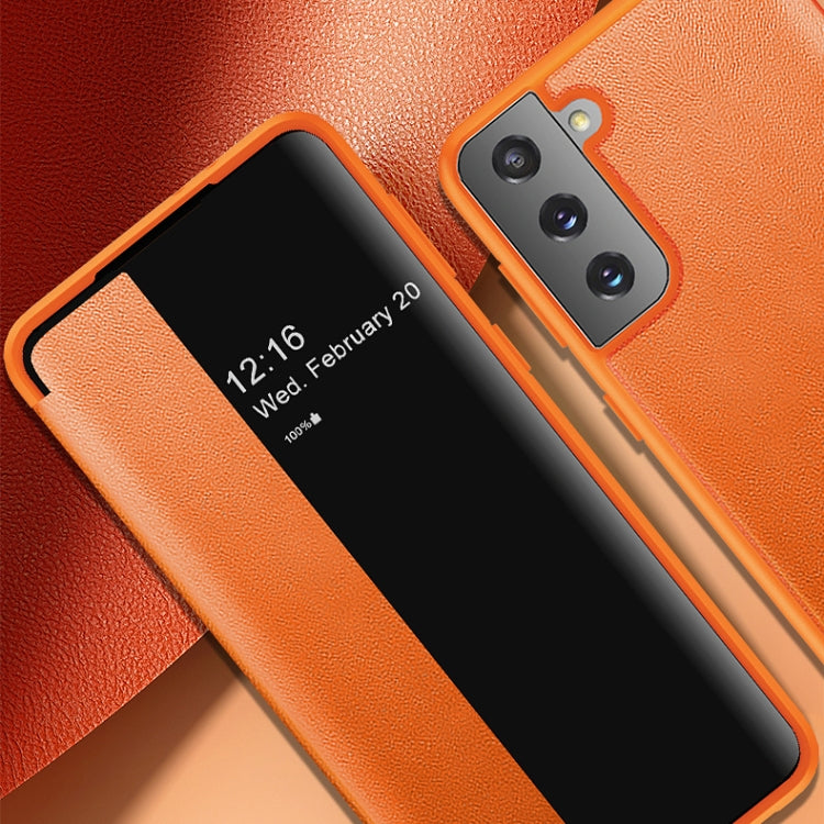 For Samsung Galaxy S21+ 5G Magnetic Side Window View Shockproof Horizontal Flip Leather Case