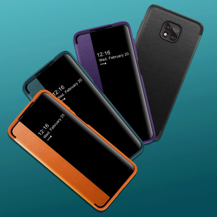 For Motorola Moto G Play(2021) Magnetic Side Window View Shockproof Horizontal Flip Leather Case