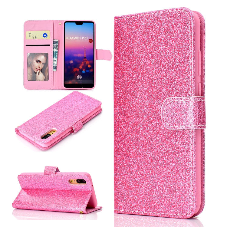 For Samsung Galaxy A02 (EU Version) Glitter Powder Horizontal Flip Leather Case with Card Slots & Holder & Photo Frame & Wallet