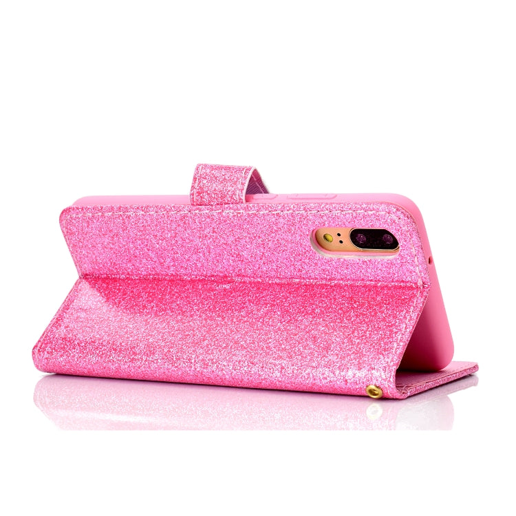 For Samsung Galaxy A02 (EU Version) Glitter Powder Horizontal Flip Leather Case with Card Slots & Holder & Photo Frame & Wallet