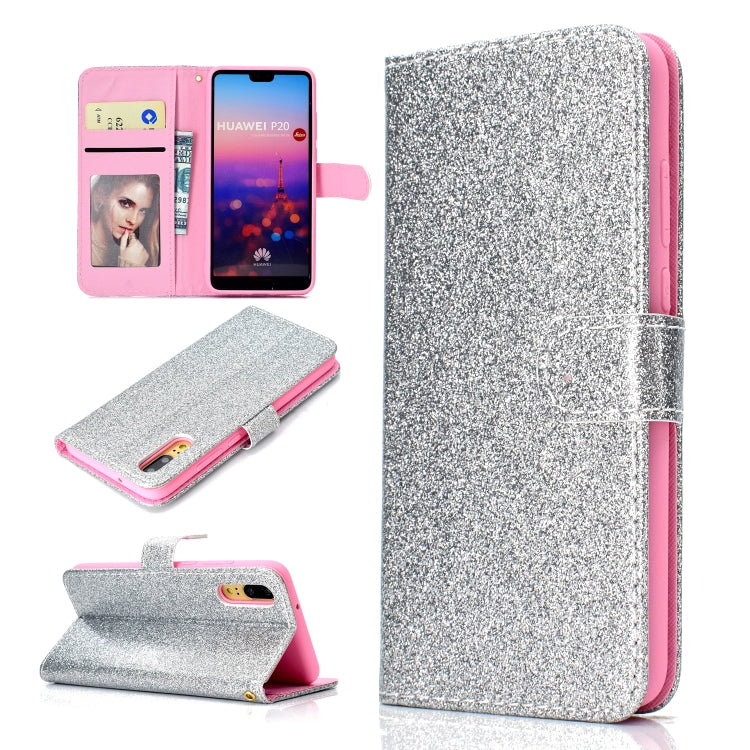 For Samsung Galaxy A02 (EU Version) Glitter Powder Horizontal Flip Leather Case with Card Slots & Holder & Photo Frame & Wallet