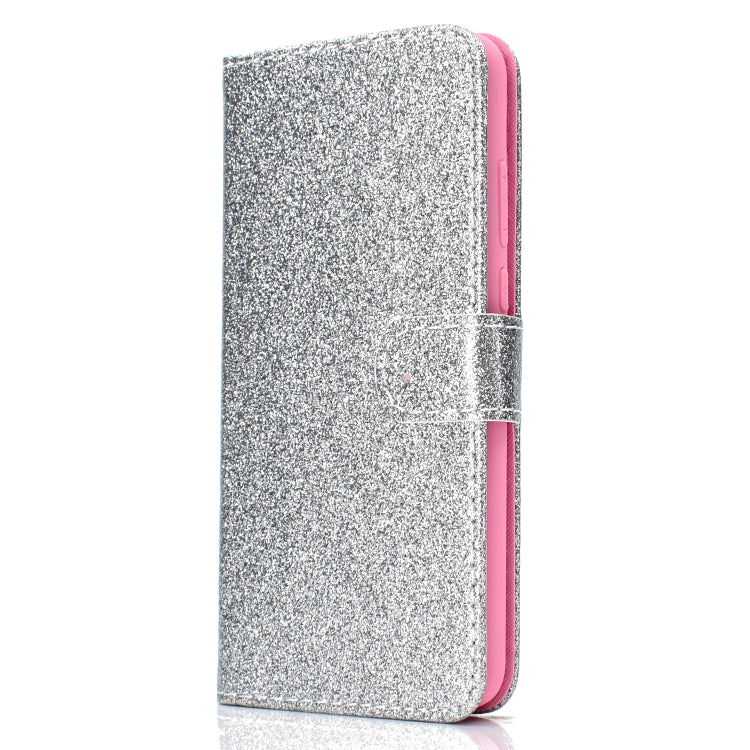 For Samsung Galaxy A02 (EU Version) Glitter Powder Horizontal Flip Leather Case with Card Slots & Holder & Photo Frame & Wallet