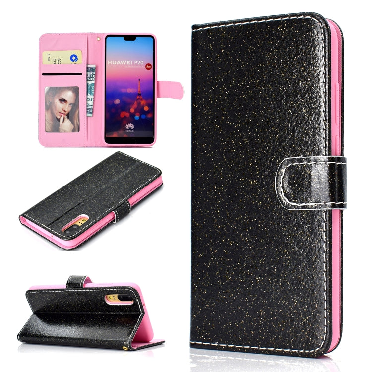 For Samsung Galaxy A02 (EU Version) Glitter Powder Horizontal Flip Leather Case with Card Slots & Holder & Photo Frame & Wallet