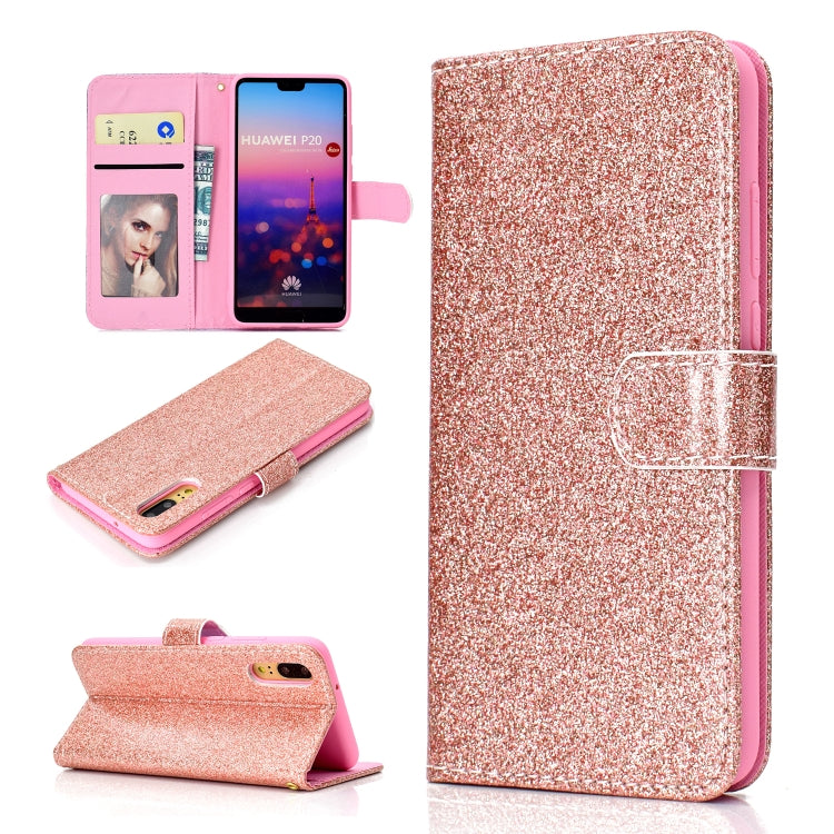 For Samsung Galaxy A02 (EU Version) Glitter Powder Horizontal Flip Leather Case with Card Slots & Holder & Photo Frame & Wallet