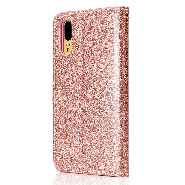 For Samsung Galaxy A02 (EU Version) Glitter Powder Horizontal Flip Leather Case with Card Slots & Holder & Photo Frame & Wallet