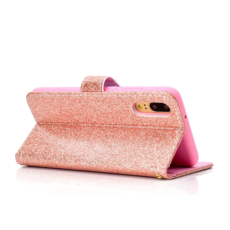 For Samsung Galaxy A02 (EU Version) Glitter Powder Horizontal Flip Leather Case with Card Slots & Holder & Photo Frame & Wallet