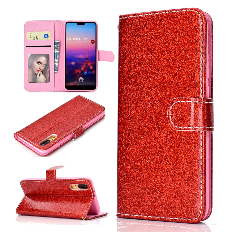 For Samsung Galaxy A02 (EU Version) Glitter Powder Horizontal Flip Leather Case with Card Slots & Holder & Photo Frame & Wallet