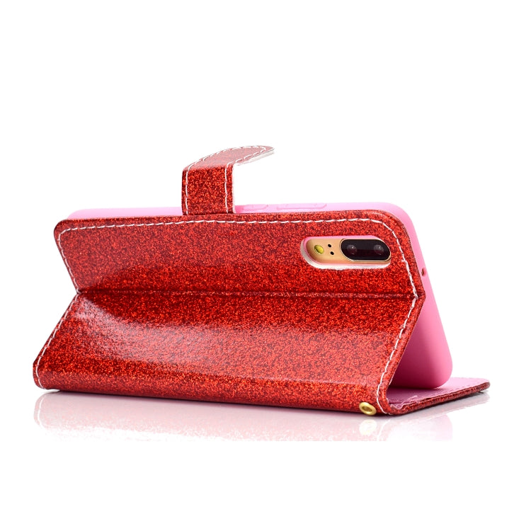 For Samsung Galaxy A02 (EU Version) Glitter Powder Horizontal Flip Leather Case with Card Slots & Holder & Photo Frame & Wallet