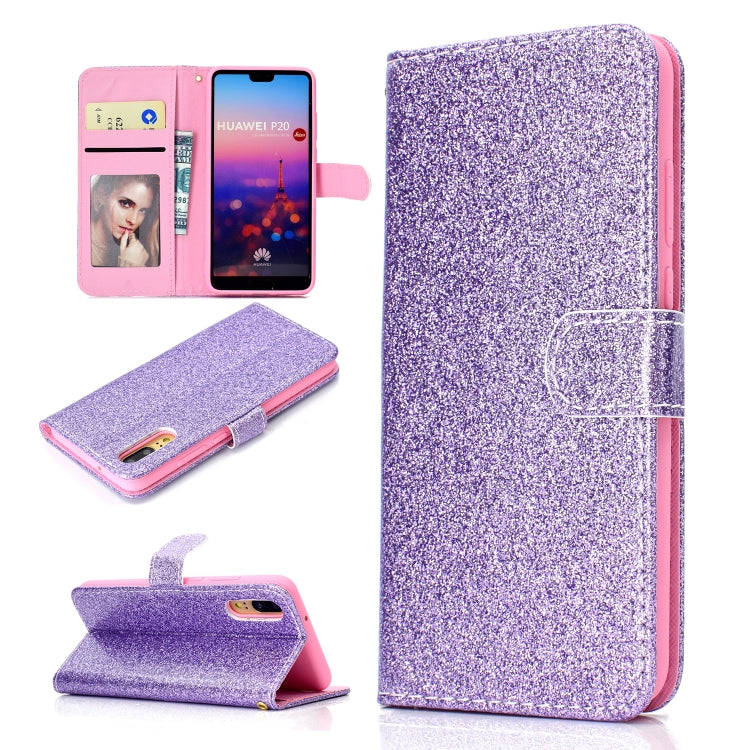 For Samsung Galaxy A02 (EU Version) Glitter Powder Horizontal Flip Leather Case with Card Slots & Holder & Photo Frame & Wallet