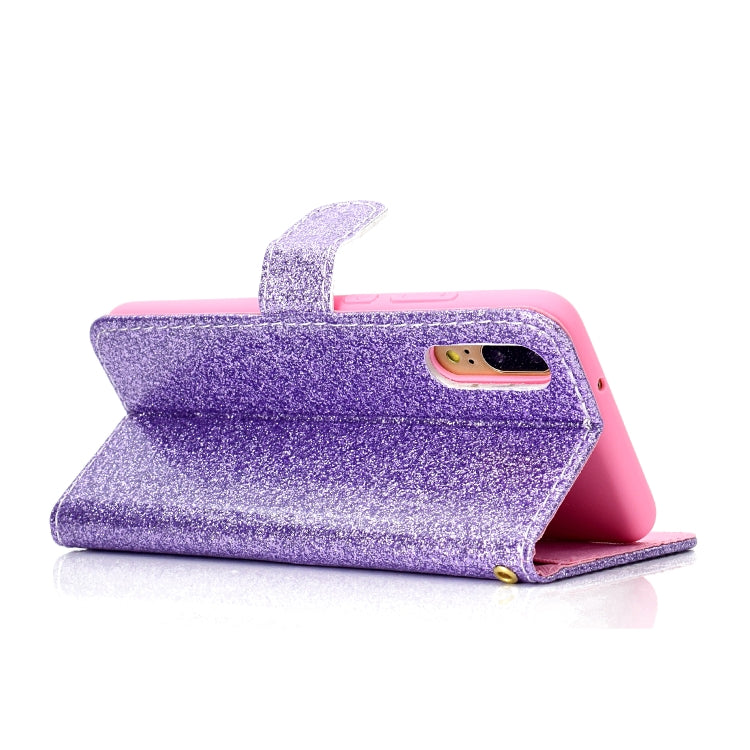 For Samsung Galaxy A02 (EU Version) Glitter Powder Horizontal Flip Leather Case with Card Slots & Holder & Photo Frame & Wallet