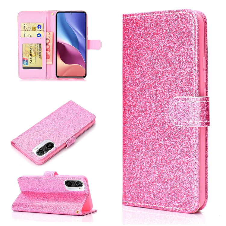 For Samsung Galaxy A02s (EU Version) Glitter Powder Horizontal Flip Leather Case with Card Slots & Holder & Photo Frame & Wallet