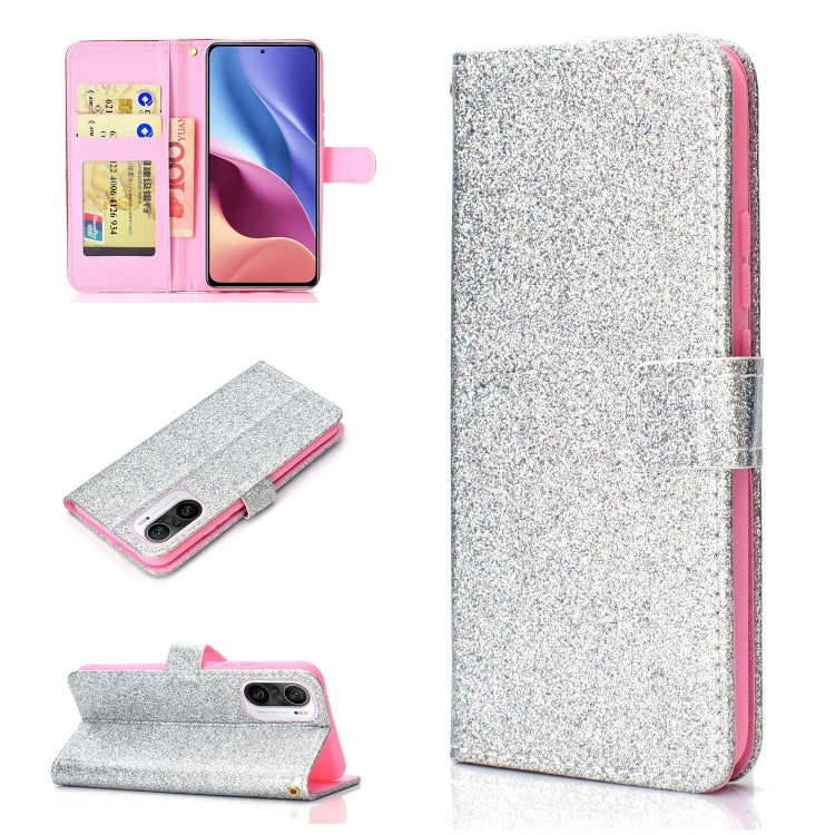 For Samsung Galaxy A02s (EU Version) Glitter Powder Horizontal Flip Leather Case with Card Slots & Holder & Photo Frame & Wallet