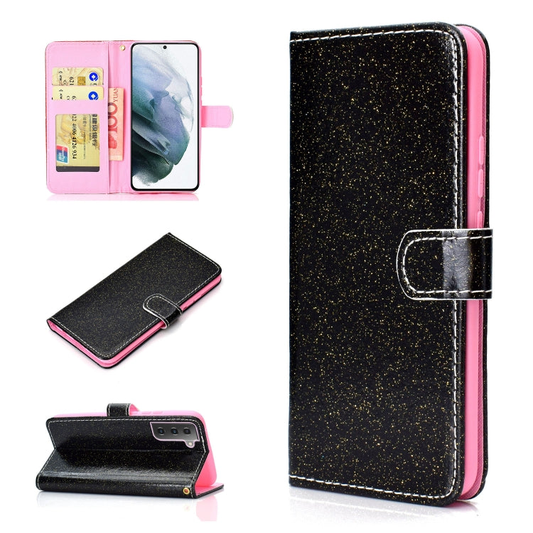 For Samsung Galaxy S21 5G Glitter Powder Horizontal Flip Leather Case with Card Slots & Holder & Photo Frame & Wallet