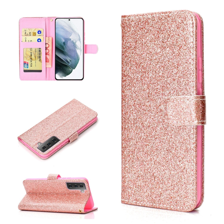 For Samsung Galaxy S21 5G Glitter Powder Horizontal Flip Leather Case with Card Slots & Holder & Photo Frame & Wallet