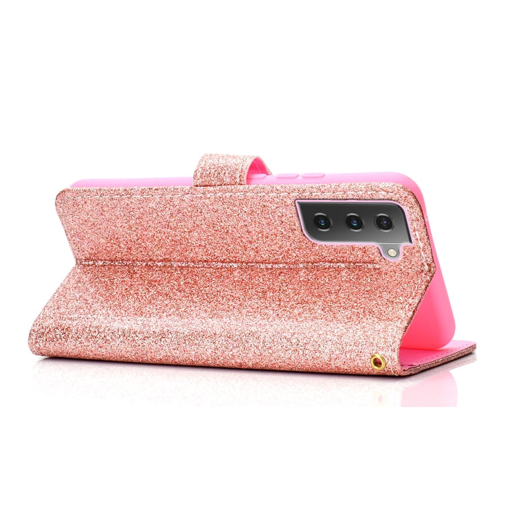 For Samsung Galaxy S21 5G Glitter Powder Horizontal Flip Leather Case with Card Slots & Holder & Photo Frame & Wallet