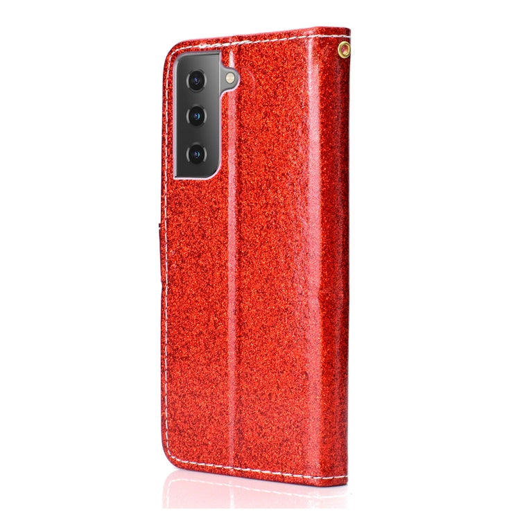 For Samsung Galaxy S21 5G Glitter Powder Horizontal Flip Leather Case with Card Slots & Holder & Photo Frame & Wallet