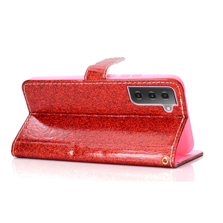 For Samsung Galaxy S21 5G Glitter Powder Horizontal Flip Leather Case with Card Slots & Holder & Photo Frame & Wallet