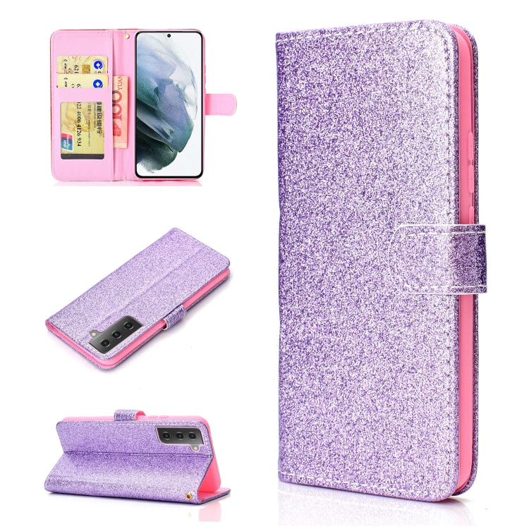 For Samsung Galaxy S21 5G Glitter Powder Horizontal Flip Leather Case with Card Slots & Holder & Photo Frame & Wallet