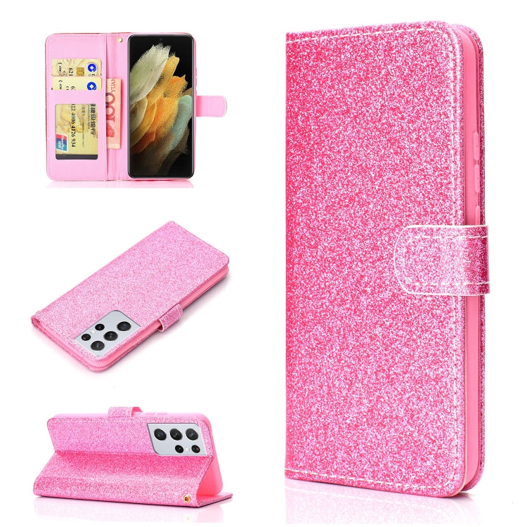 For Samsung Galaxy S21 Ultra 5G Glitter Powder Horizontal Flip Leather Case with Card Slots & Holder & Photo Frame & Wallet