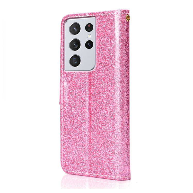 For Samsung Galaxy S21 Ultra 5G Glitter Powder Horizontal Flip Leather Case with Card Slots & Holder & Photo Frame & Wallet
