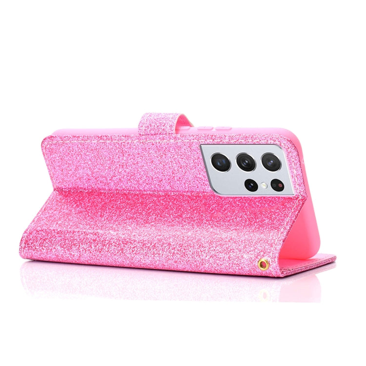 For Samsung Galaxy S21 Ultra 5G Glitter Powder Horizontal Flip Leather Case with Card Slots & Holder & Photo Frame & Wallet