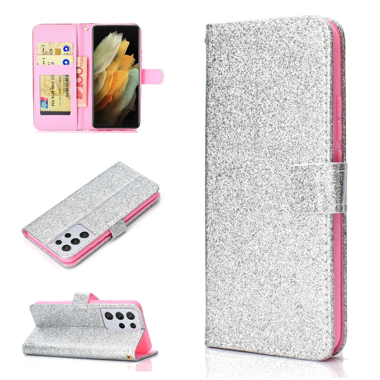 For Samsung Galaxy S21 Ultra 5G Glitter Powder Horizontal Flip Leather Case with Card Slots & Holder & Photo Frame & Wallet