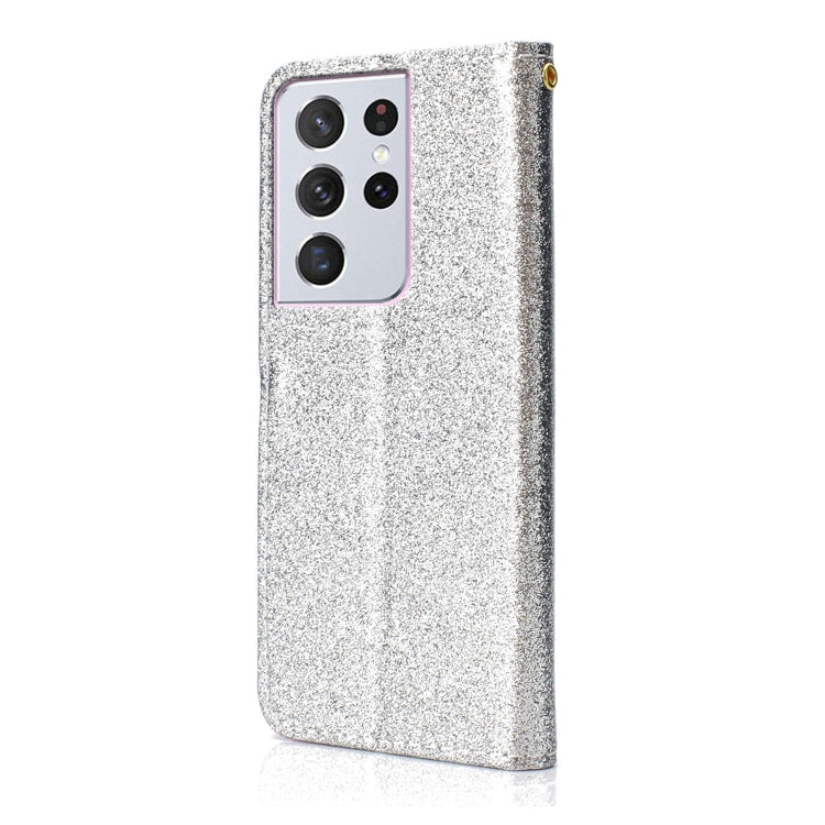 For Samsung Galaxy S21 Ultra 5G Glitter Powder Horizontal Flip Leather Case with Card Slots & Holder & Photo Frame & Wallet