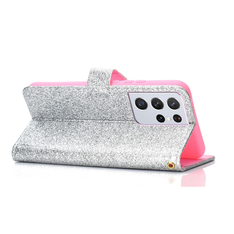 For Samsung Galaxy S21 Ultra 5G Glitter Powder Horizontal Flip Leather Case with Card Slots & Holder & Photo Frame & Wallet