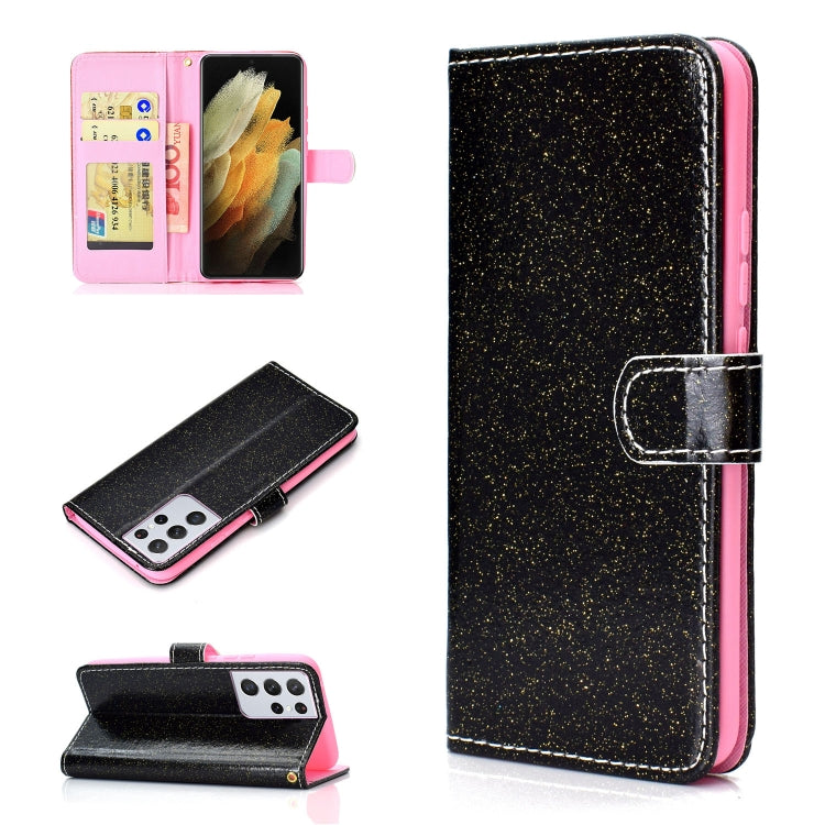 For Samsung Galaxy S21 Ultra 5G Glitter Powder Horizontal Flip Leather Case with Card Slots & Holder & Photo Frame & Wallet