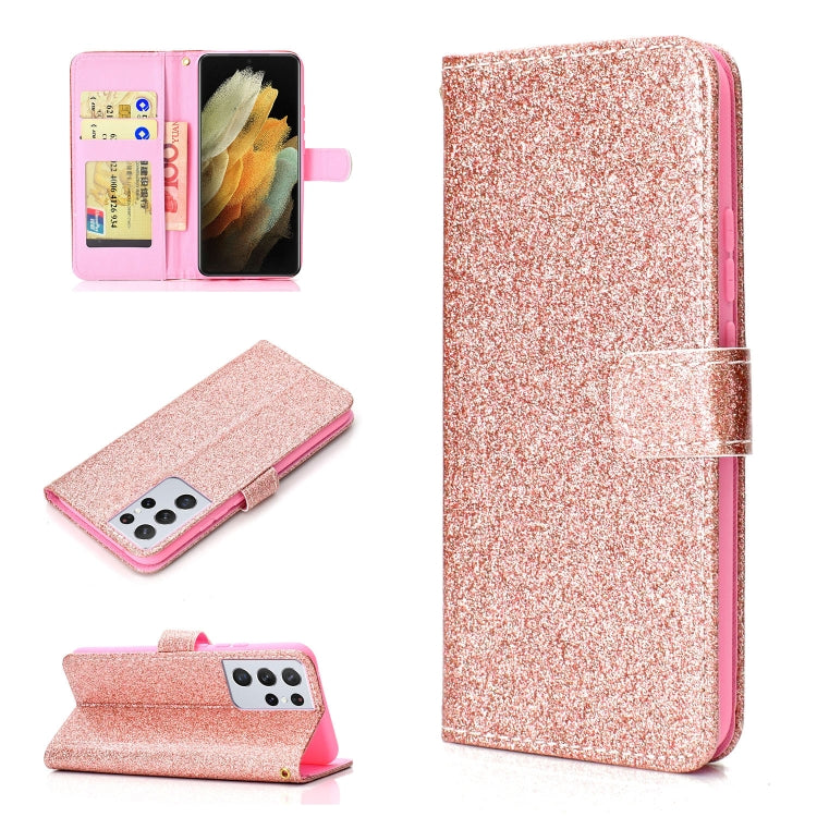 For Samsung Galaxy S21 Ultra 5G Glitter Powder Horizontal Flip Leather Case with Card Slots & Holder & Photo Frame & Wallet