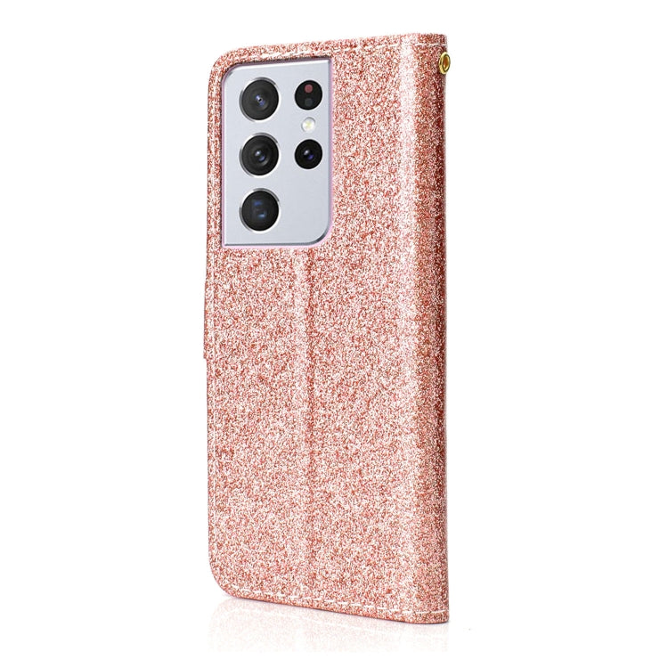 For Samsung Galaxy S21 Ultra 5G Glitter Powder Horizontal Flip Leather Case with Card Slots & Holder & Photo Frame & Wallet
