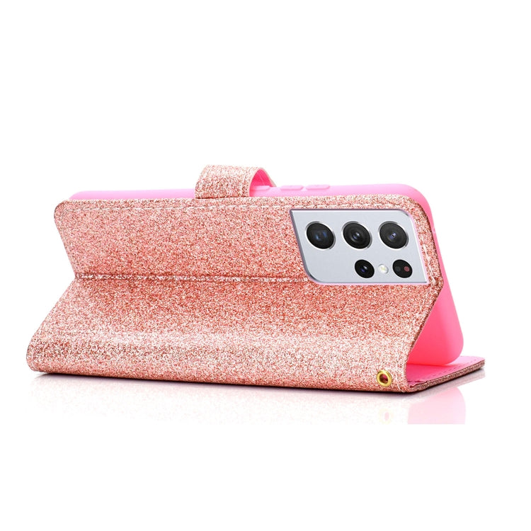 For Samsung Galaxy S21 Ultra 5G Glitter Powder Horizontal Flip Leather Case with Card Slots & Holder & Photo Frame & Wallet